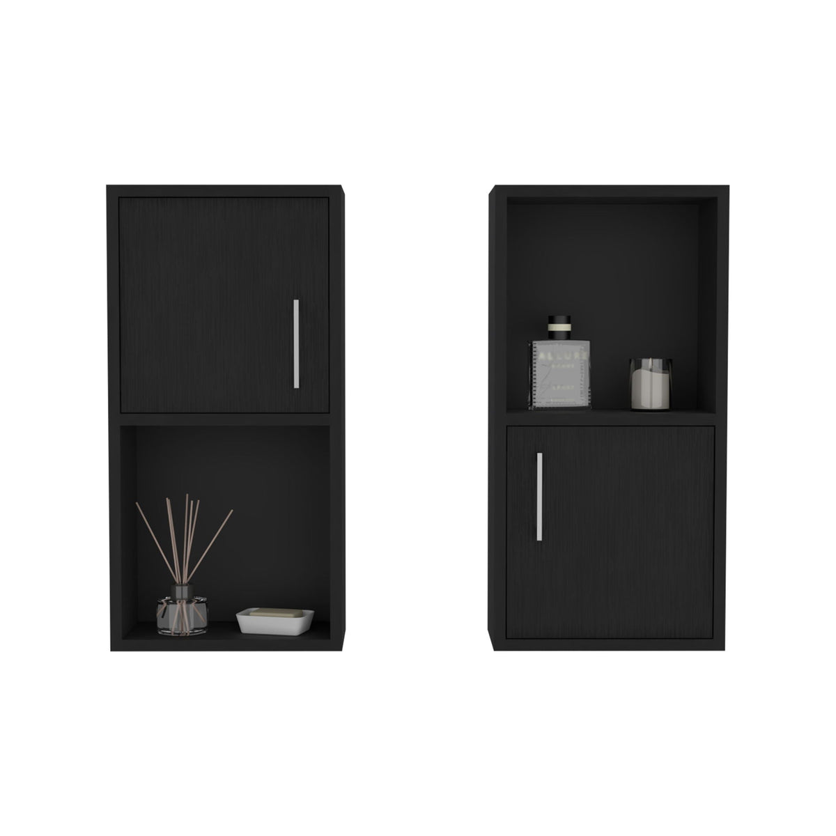 Wall Mounted Bathroom Medicine Cabinet Eak Two Doors, Two Shelves - Black, photo 3 of 7