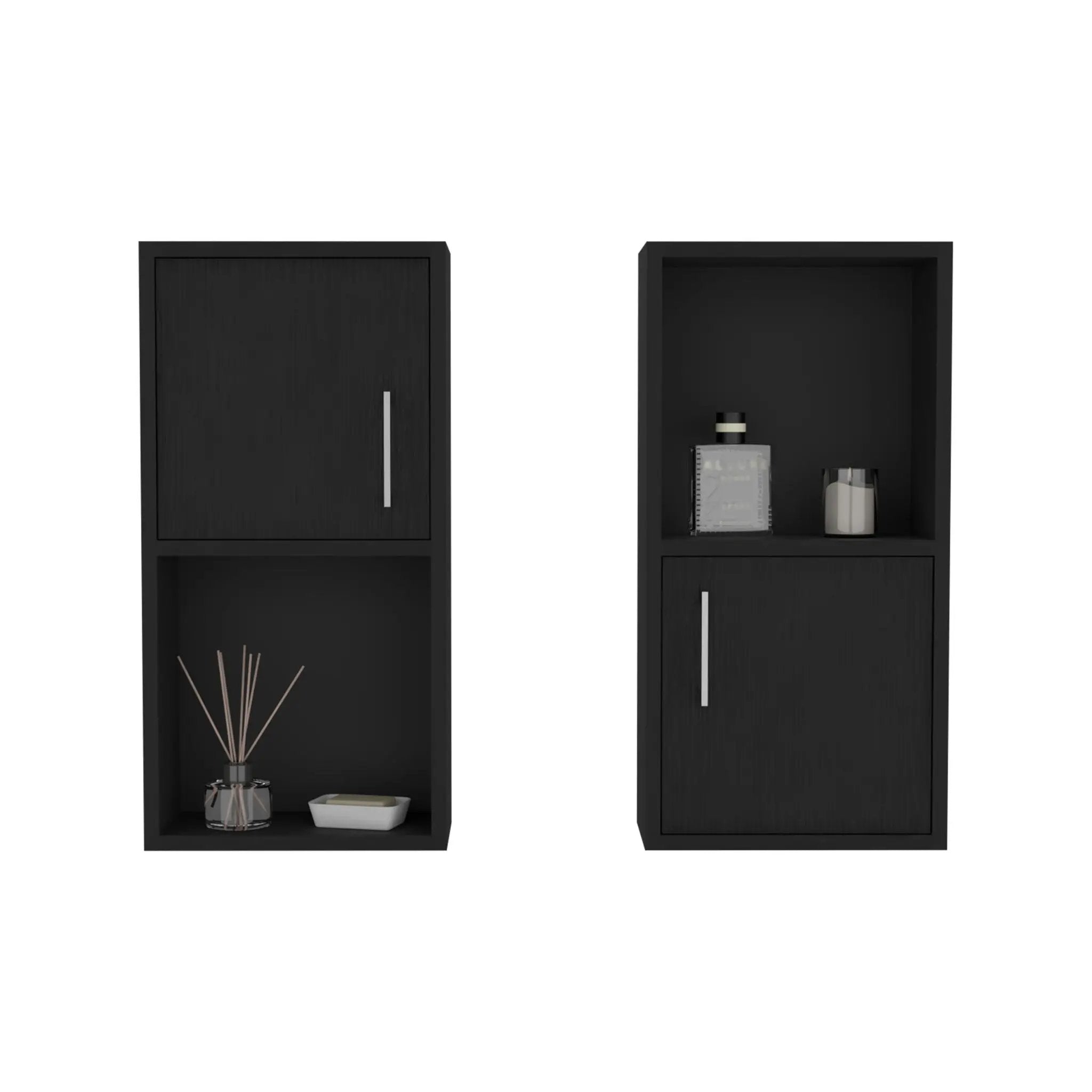 Wall Mounted Bathroom Medicine Cabinet Eak Two Doors, Two Shelves - Black by Unique Piece Furniture