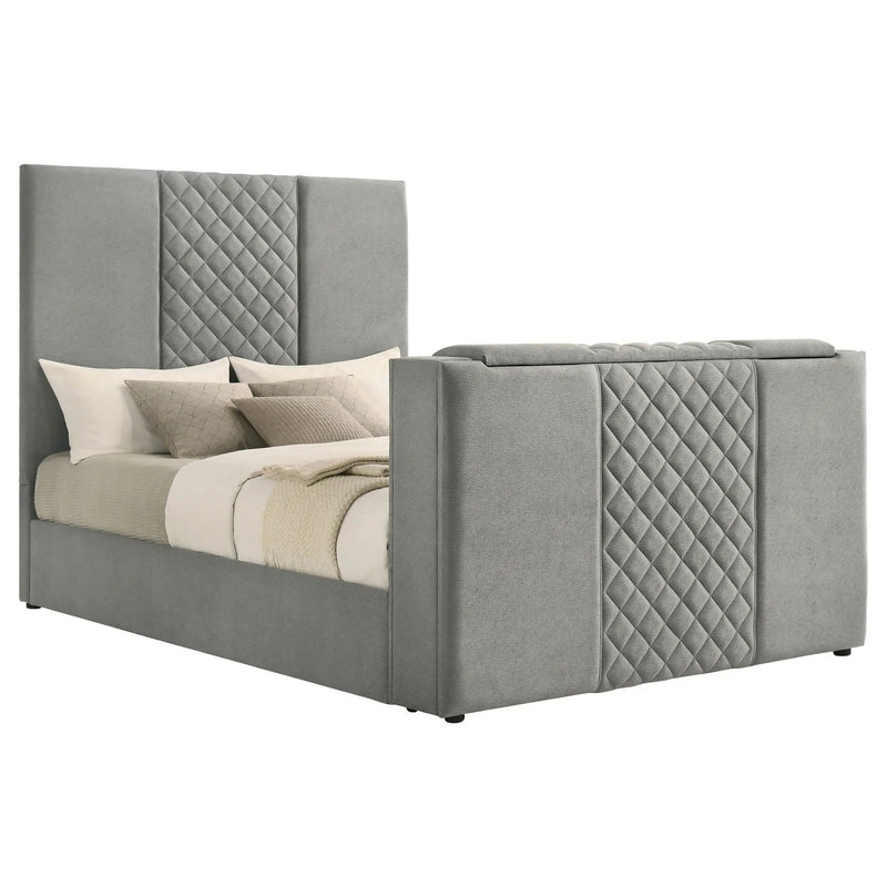 Tara 61-inch Upholstered Queen Panel TV Bed Grey by Unique Piece Furniture