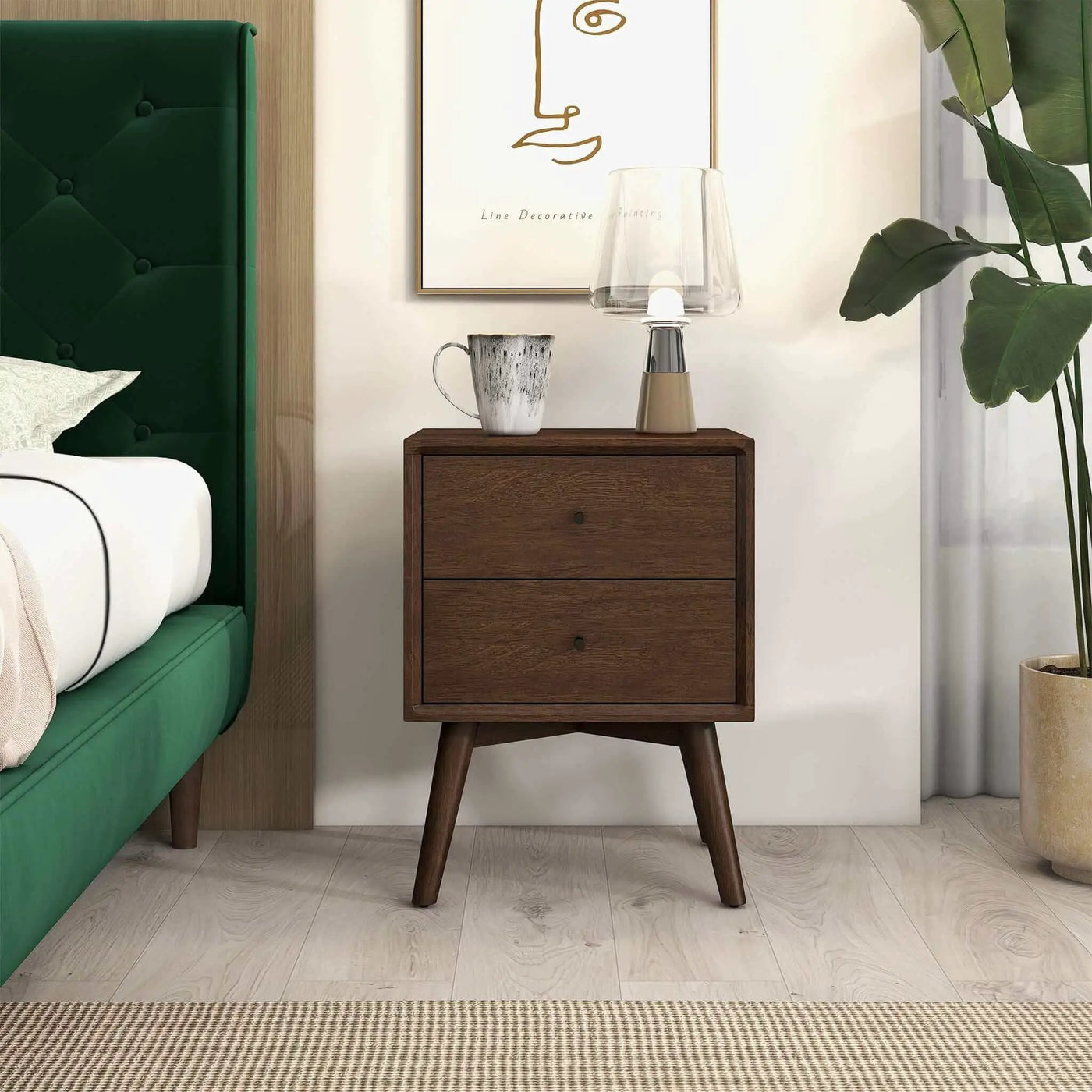 Caroline - Mid-Century Modern Style Night Stand 2 Drawer by HouseOfZazla