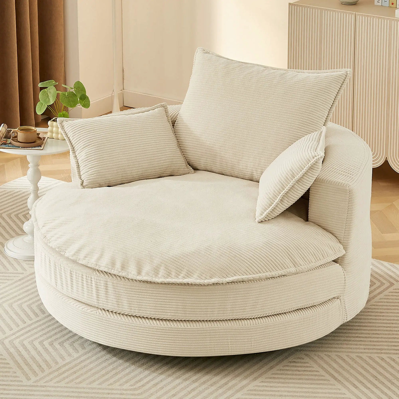 360° Swivel Accent Barrel Chair With Dual Layer Cushion And 3 Removable Pillows by Unique Piece Furniture