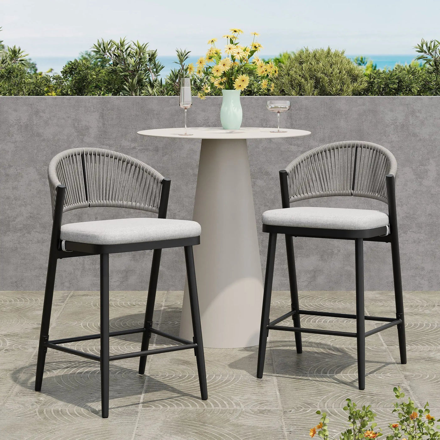 Outdoor 26" Counter Height Metal Frame Counter Stools With Scallop Shaped Backrest & Water Resistant Cushions by HouseOfZazla