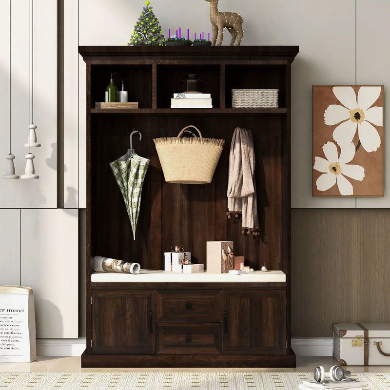 Hall Tree With 3 Hooks, Coat Hanger, Entryway Bench, Storage Bench, 3 In 1 Design by HouseOfZazla