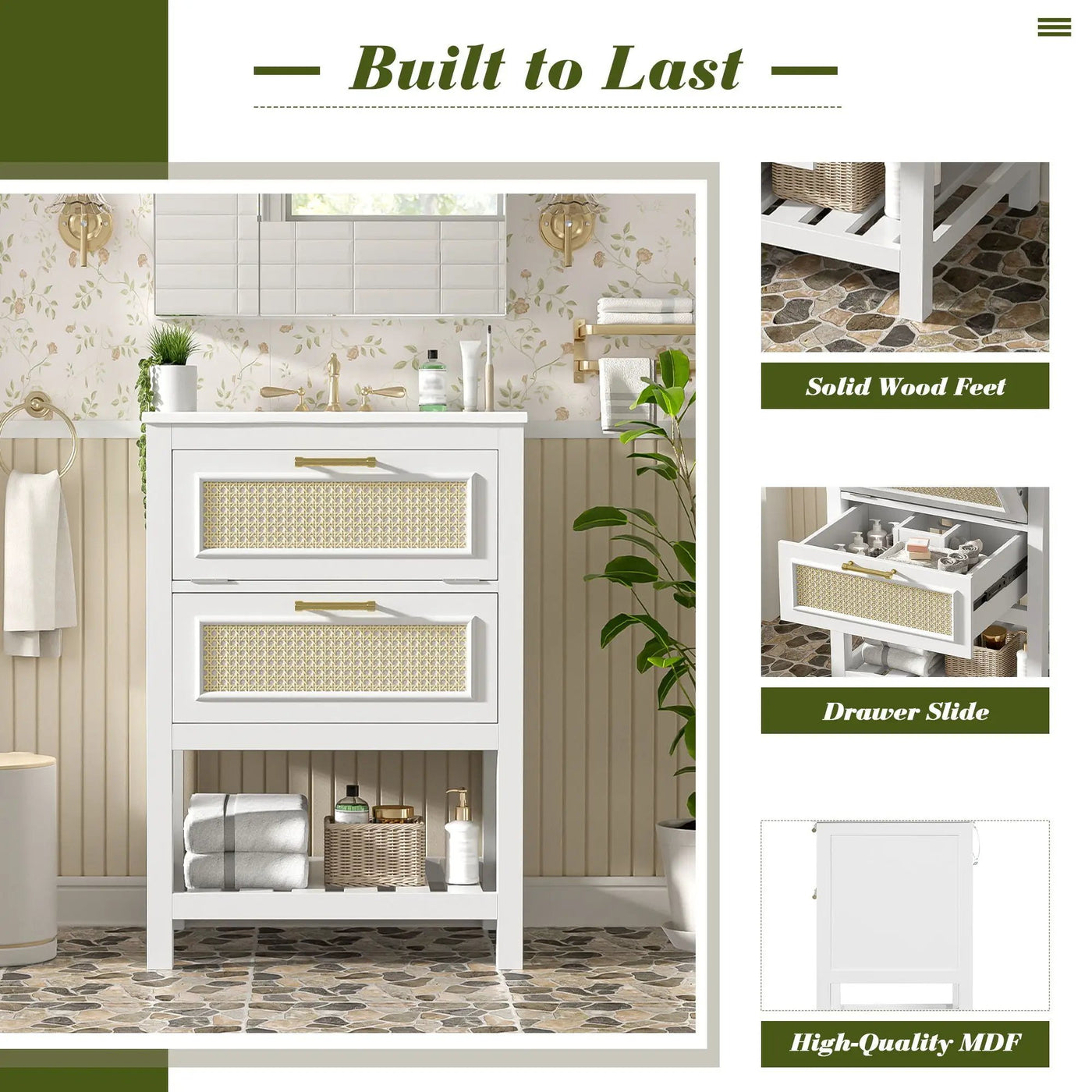 Modern Bathroom Vanity With Integrated Sink, Cabinet With 1 Deep Drawer And 1 Tip-Out Drawer by HouseOfZazla