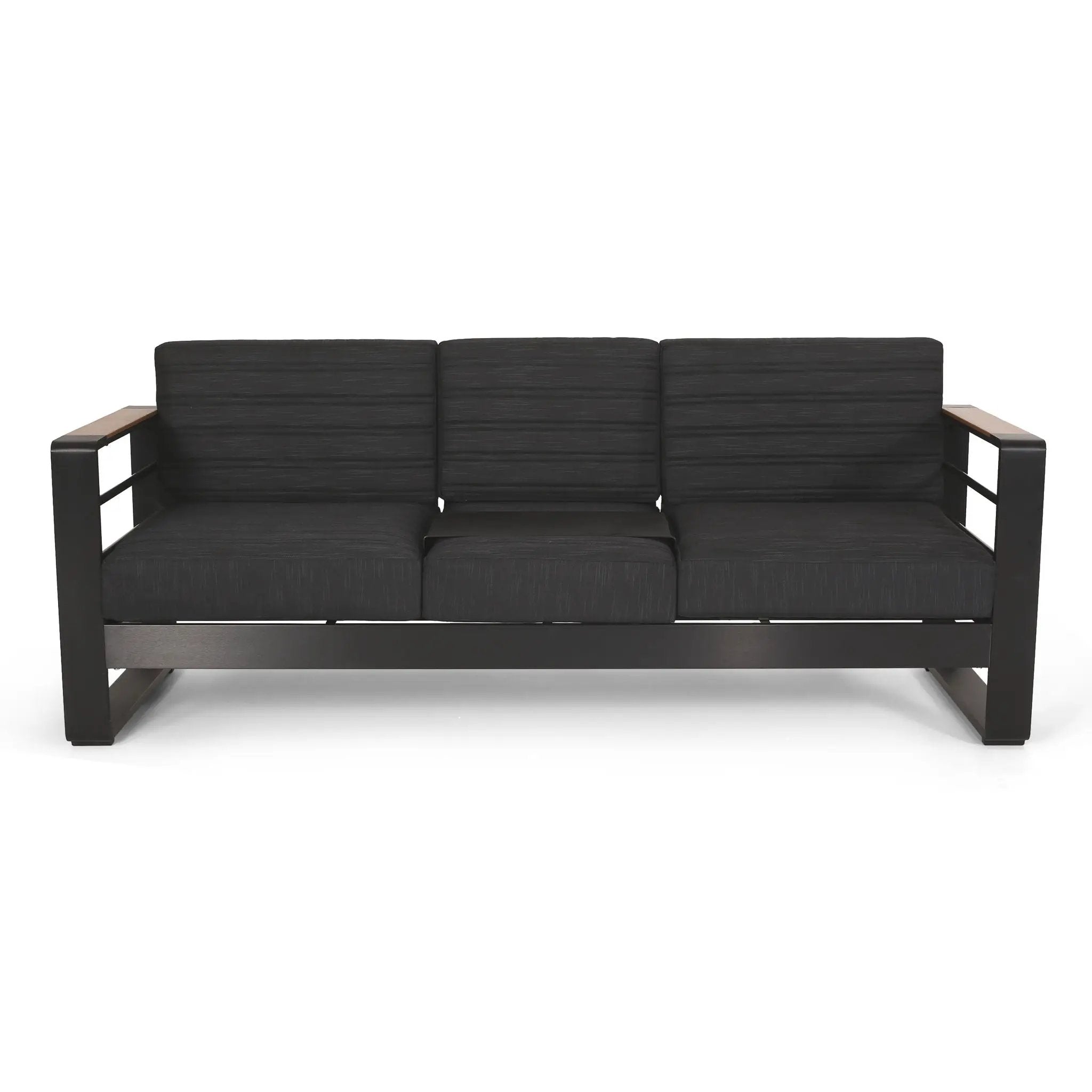 Giovanna 3-Seater Sofa with Aluminum Frame and Water-Repellent Cushions - Black by HouseOfZazla