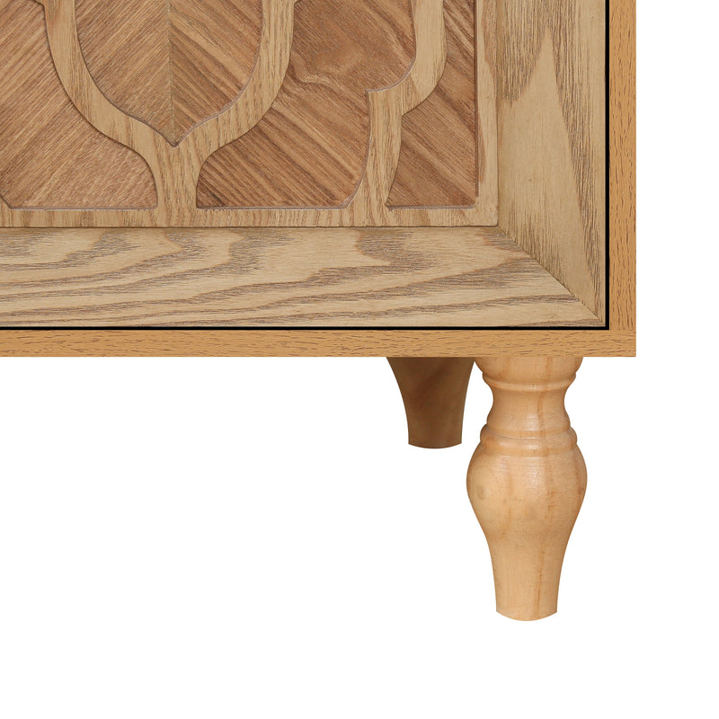 Carved Flower Door Large Storage Cabinet With Metal Handle Suitable For Living Room, Kitchen, Entryway(NATURAL WOOD), photo 8 of 10