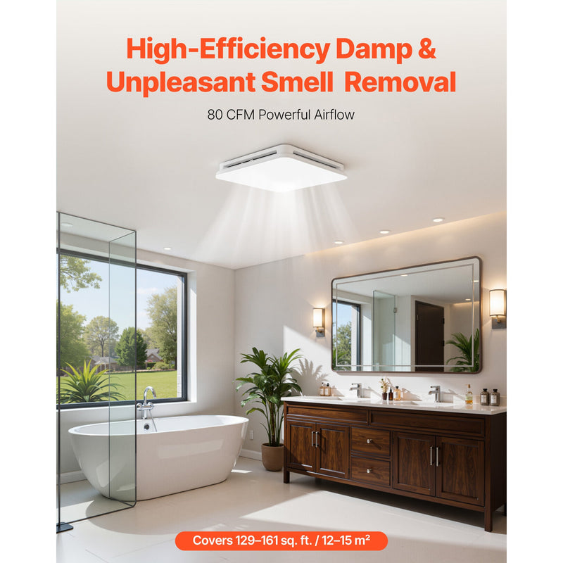 Bathroom Exhaust Fan with LED Light, 80 CFM, Low Noise by HouseOfZazla
