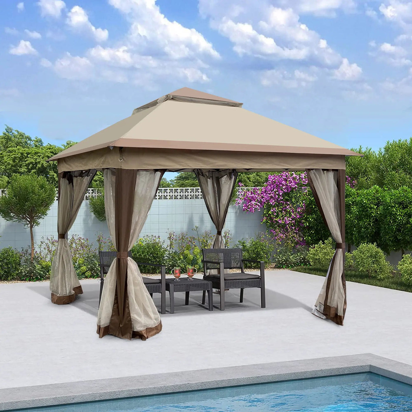 Outdoor Pop Up Gazebo Canopy With 2 Tier Soft Top And Removable Zipper Netting by HouseOfZazla