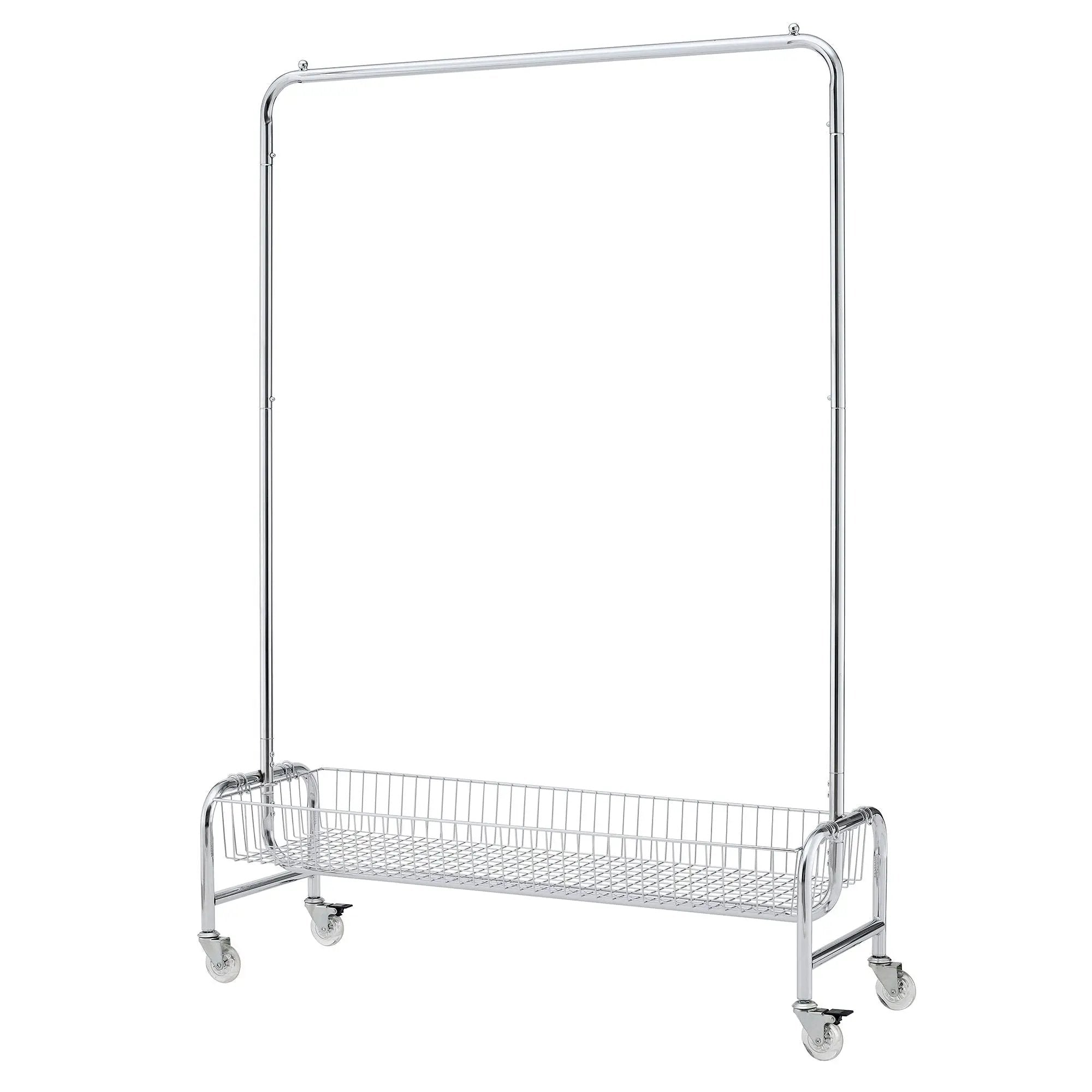 Heavy Duty Iron Garment Rack With Basket On Wheels - Silver by Unique Piece Furniture