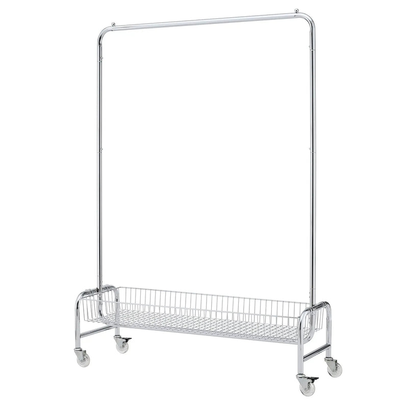 Heavy Duty Iron Garment Rack With Basket On Wheels - Silver by Unique Piece Furniture