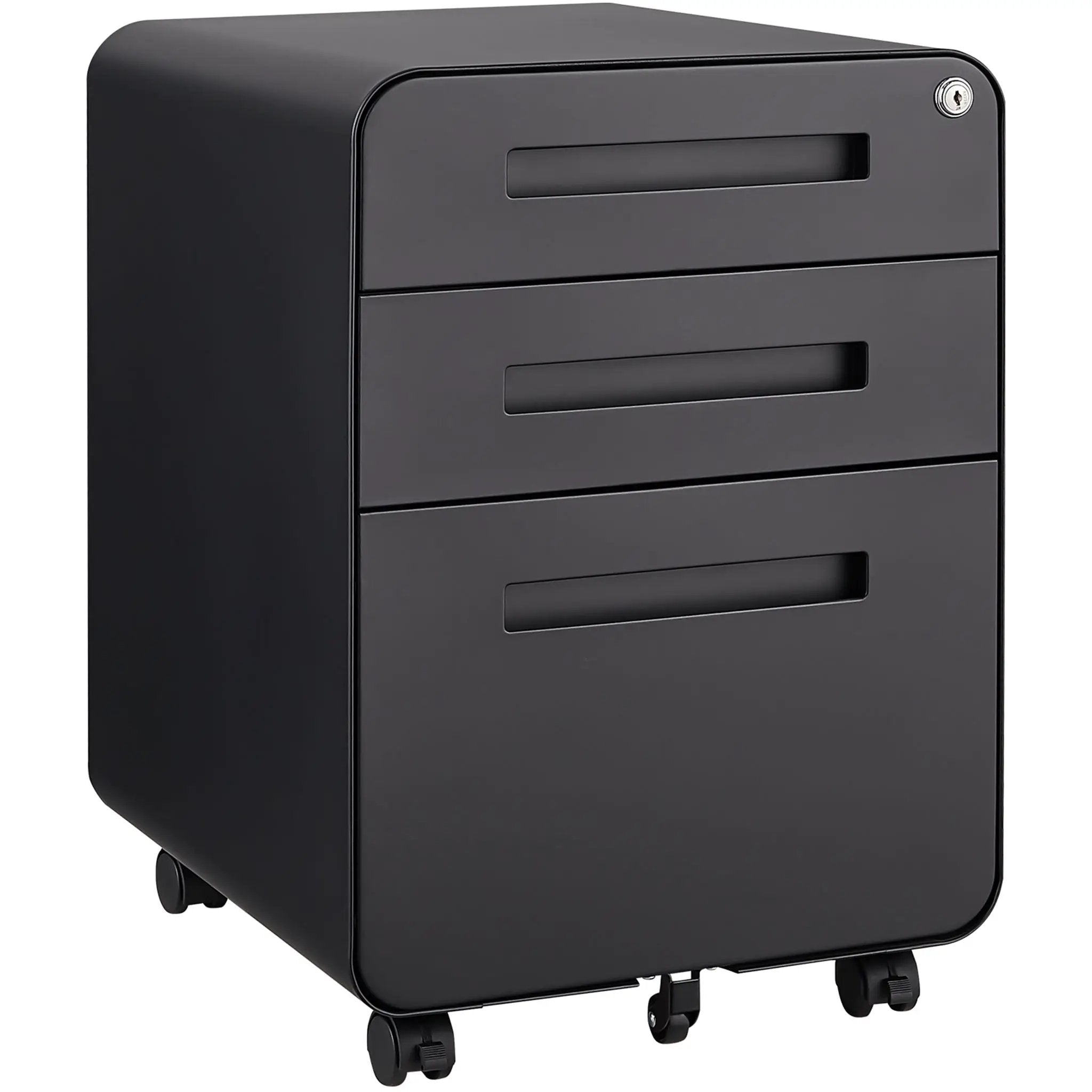 3 Drawer Mobile File Cabinet Under Desk Office, Simple Style Versatile Storage Cabinet For Legal / Letter / A4 Files, 5 Wheel Design Anti-Tilting Cold Rolled Steel Waterproof Moisture-Proof by HouseOfZazla