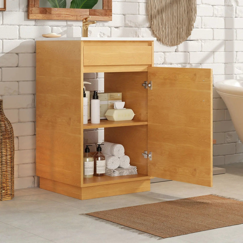 Bathroom Vanity With Sink, Single Cabinet, Natural Wood by HouseOfZazla