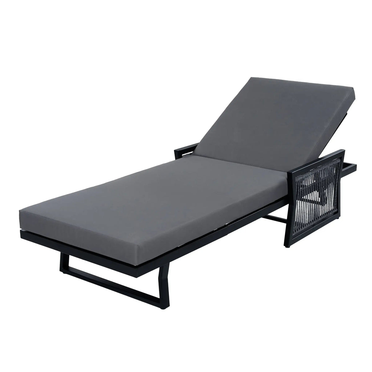 Black Iron Outdoor Chaise Lounge with Mixed Rope by HouseOfZazla