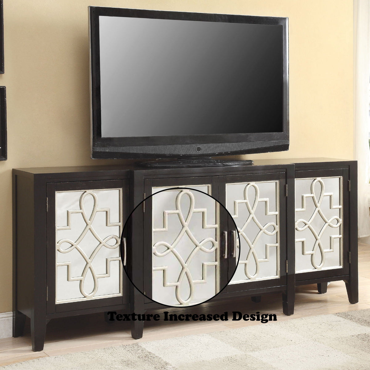 Mirrored Accent Console Cabinet with Solid Wood Legs - Black or Gray, photo 5 of 8