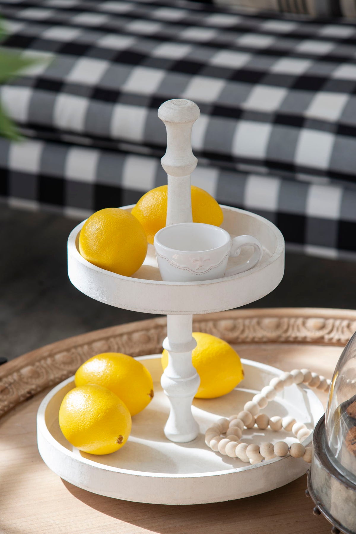 Two Tiered Round Wooden Tray with Farmhouse Style - White, photo 6 of 9