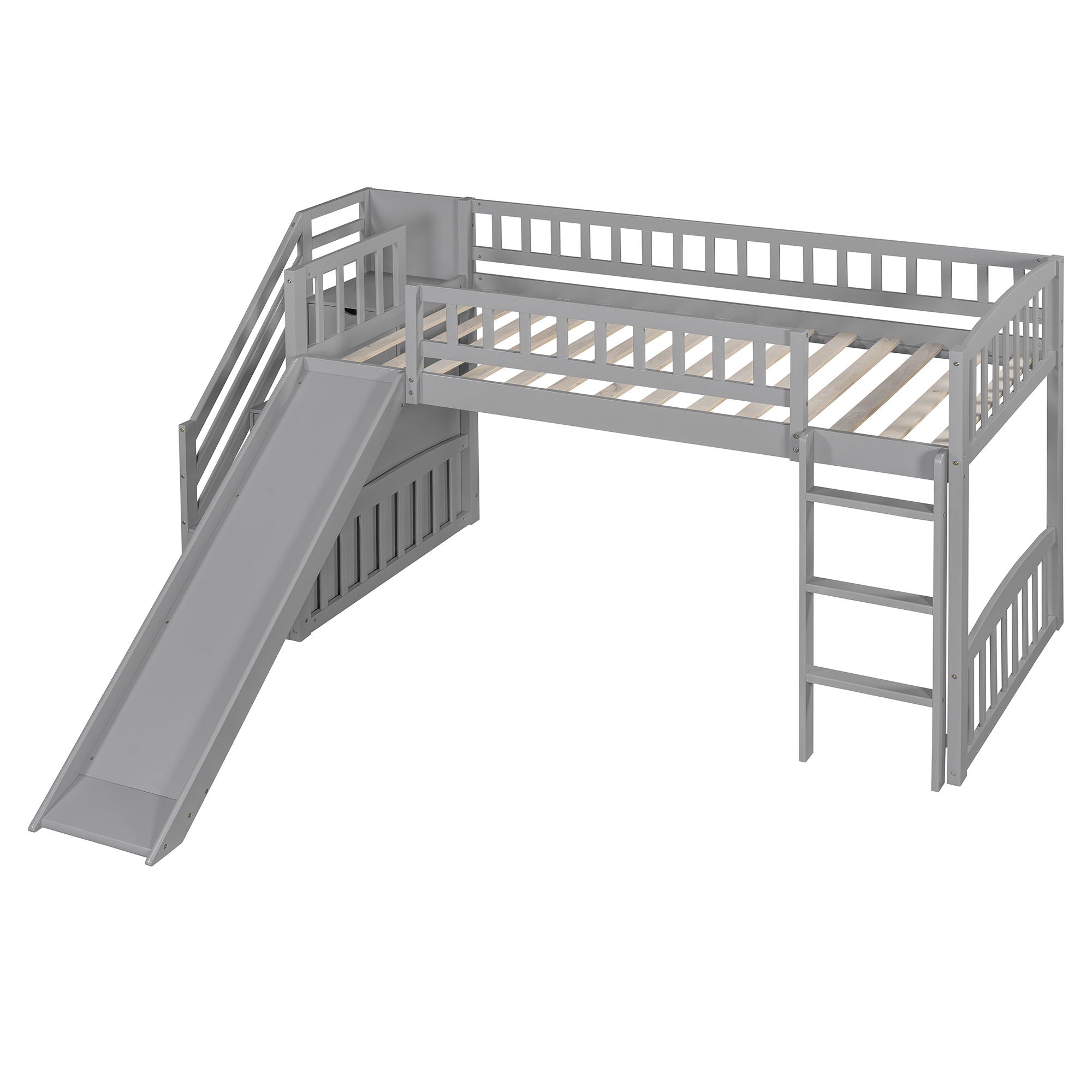 Loft Stairway Bed With 2 Drawers, Convertible Ladder And Slide by HouseOfZazla