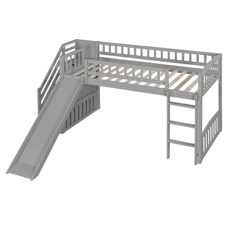 Loft Stairway Bed With 2 Drawers, Convertible Ladder And Slide by HouseOfZazla