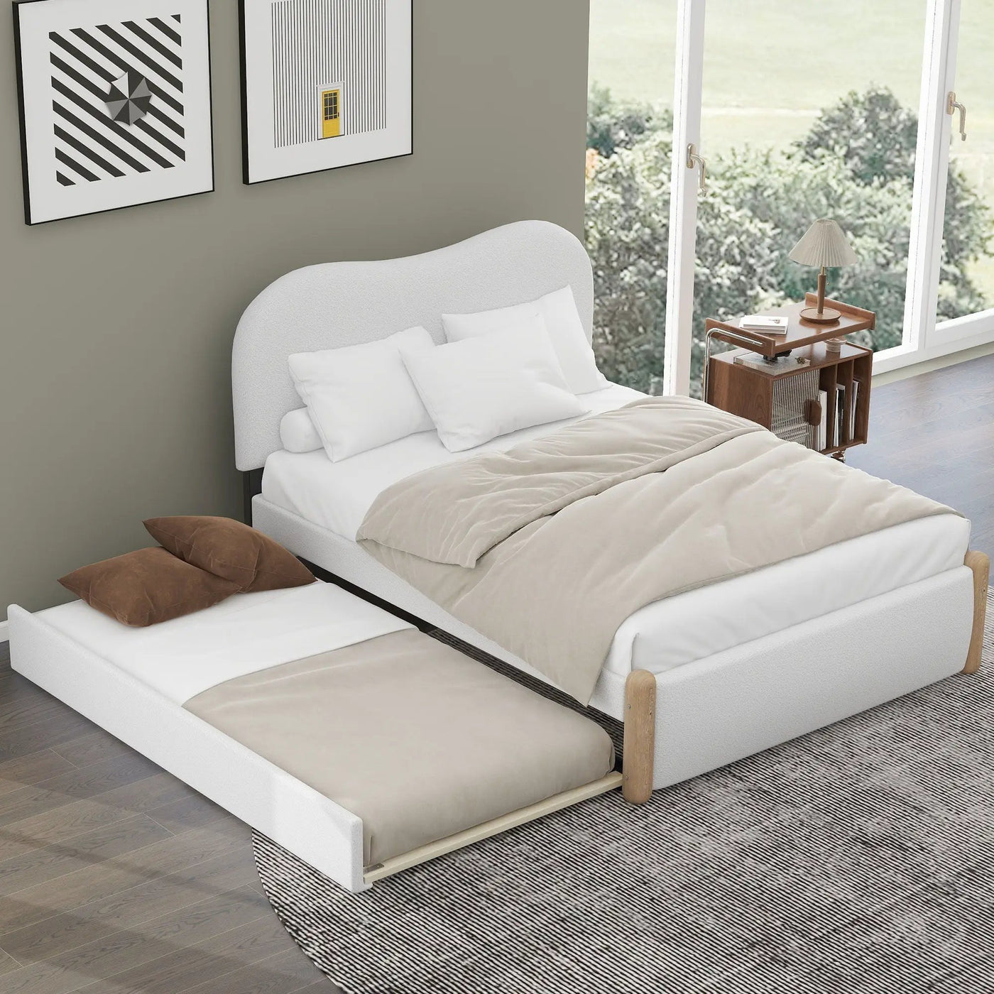 Upholstered Platform Bed With Wood Supporting Feet And Trundle by Unique Piece Furniture
