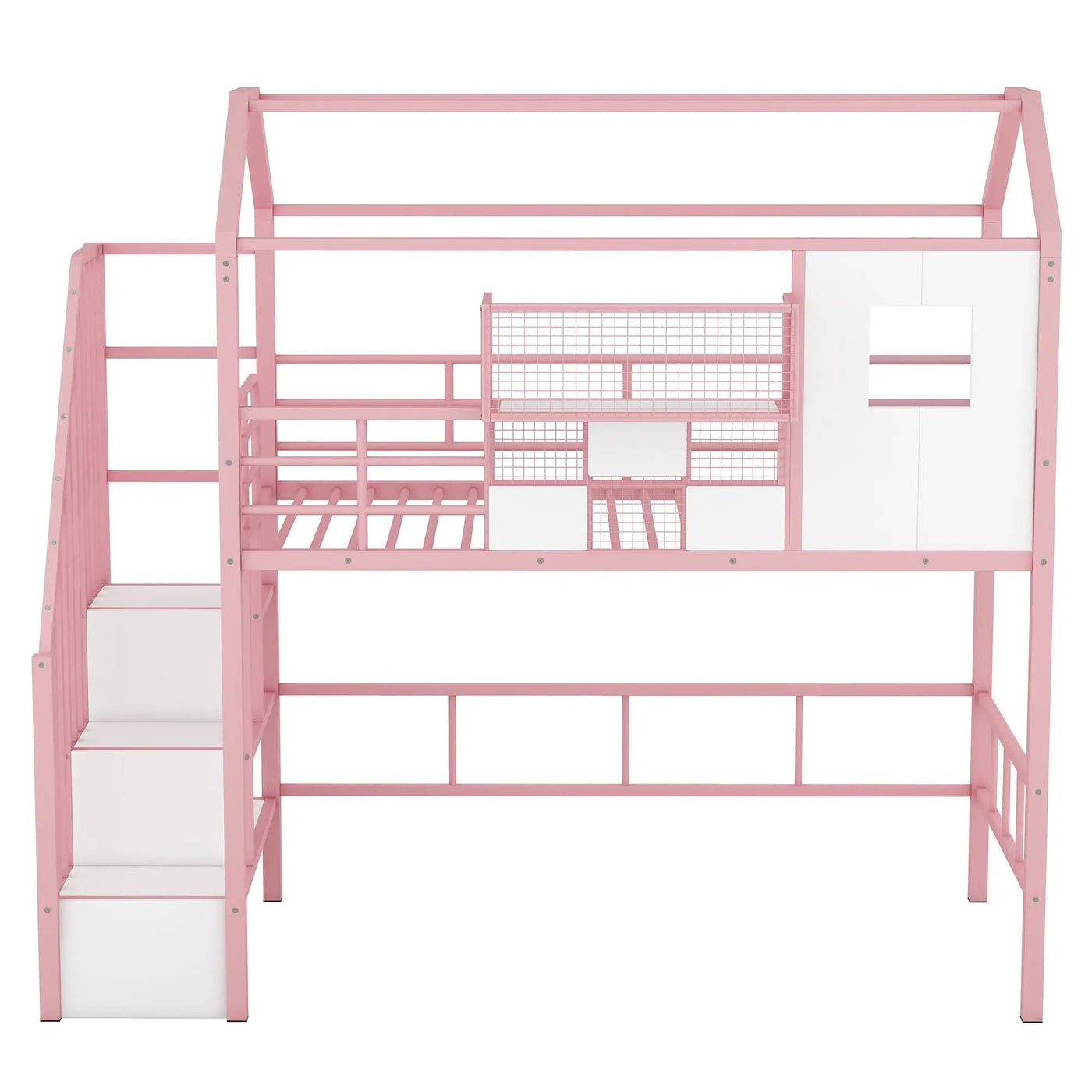 Metal Loft Bed With Roof Design And Storage Box With Guardrails And Integrated Ladder by HouseOfZazla