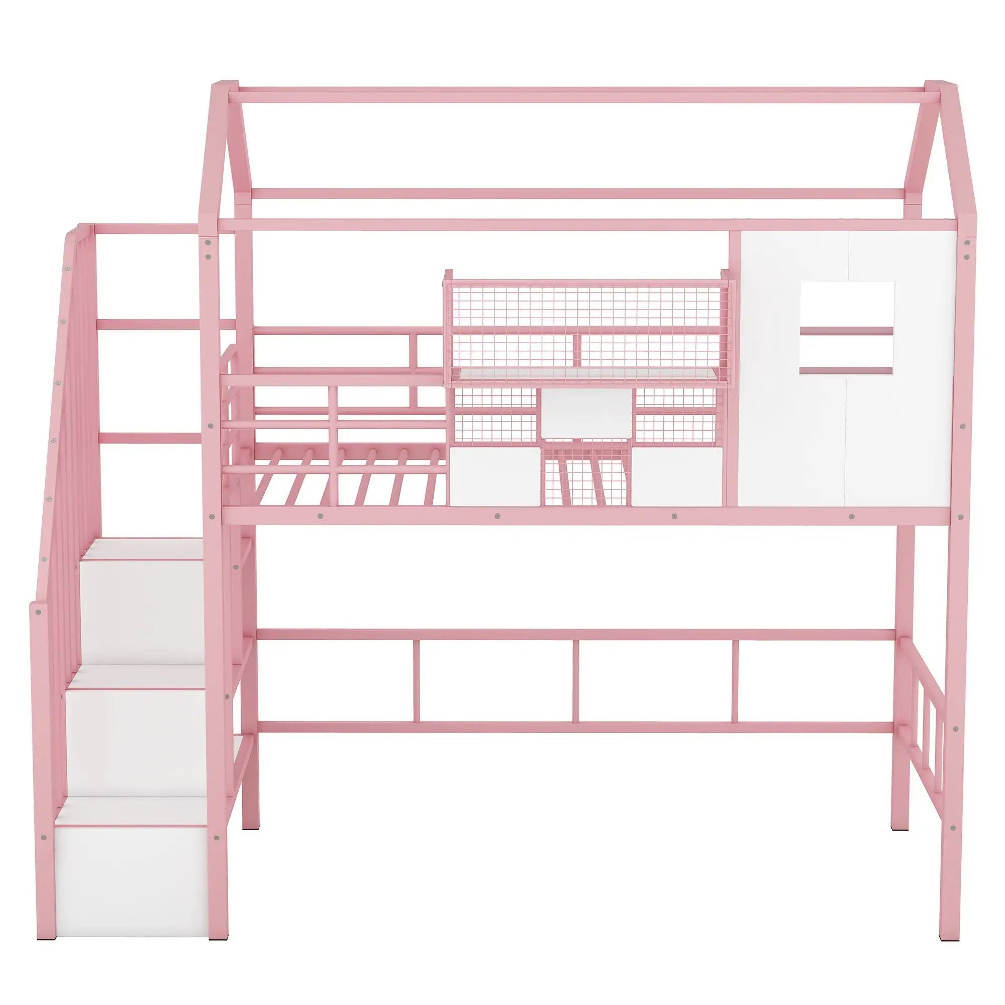 Metal Loft Bed With Roof Design And Storage Box With Guardrails And Integrated Ladder by Unique Piece Furniture
