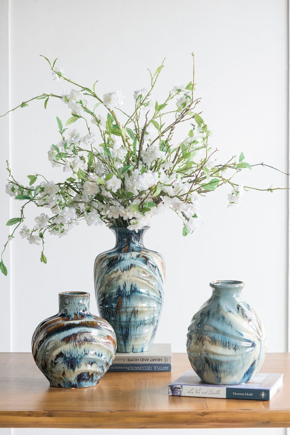 9.4x9.4x11" Blue and Brown Reactive Glazed Accent Vase by HouseOfZazla