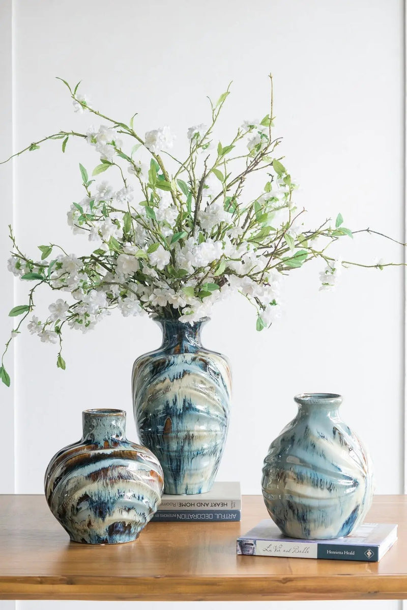 9.4x9.4x11" Blue and Brown Reactive Glazed Accent Vase by HouseOfZazla