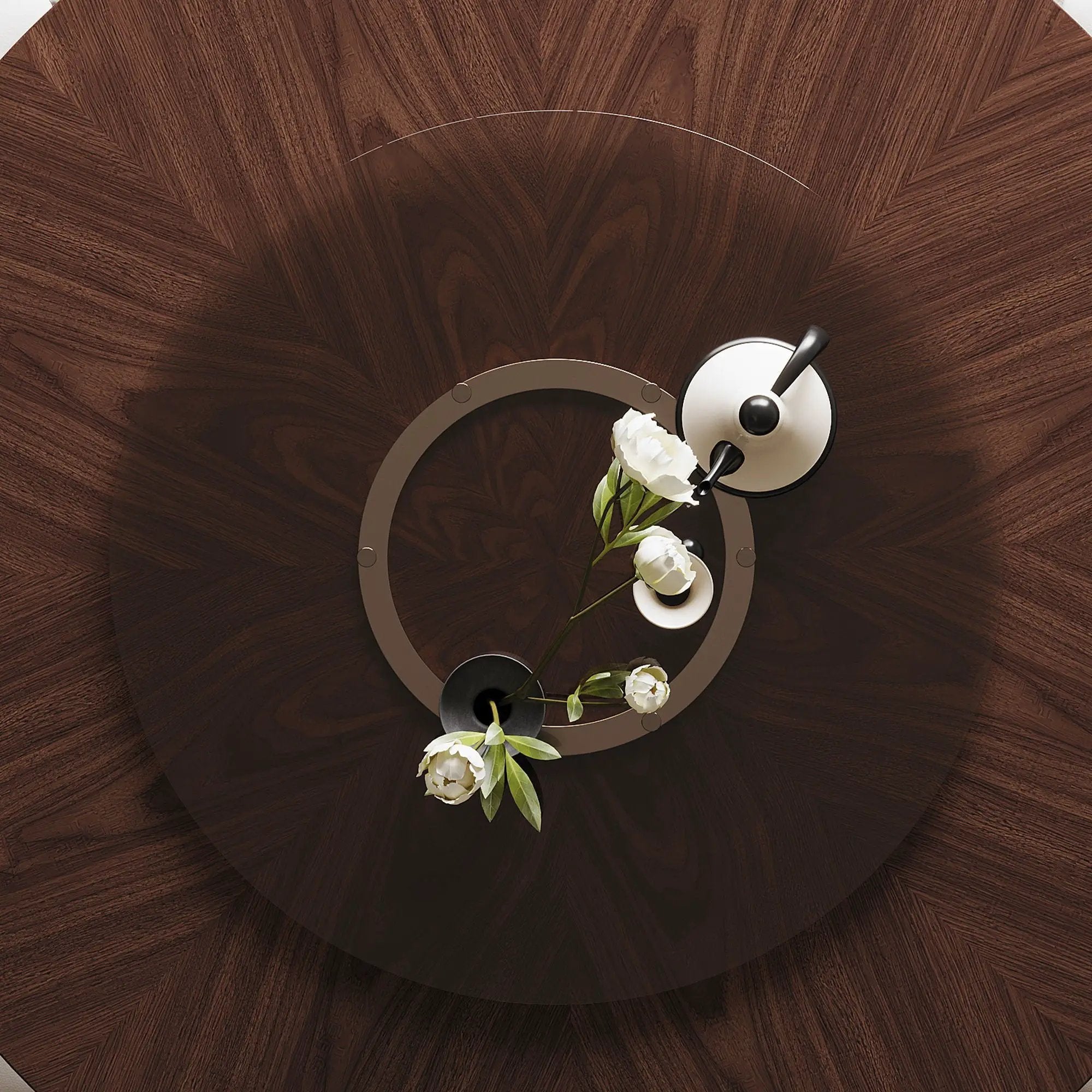 Round Dining Table With Lazy Susan For Living Room - Walnut by HouseOfZazla