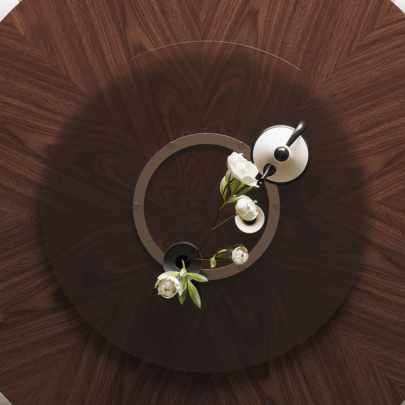 Round Walnut Dining Table with Glass Lazy Susan - Solid Oak, photo 3 of 4