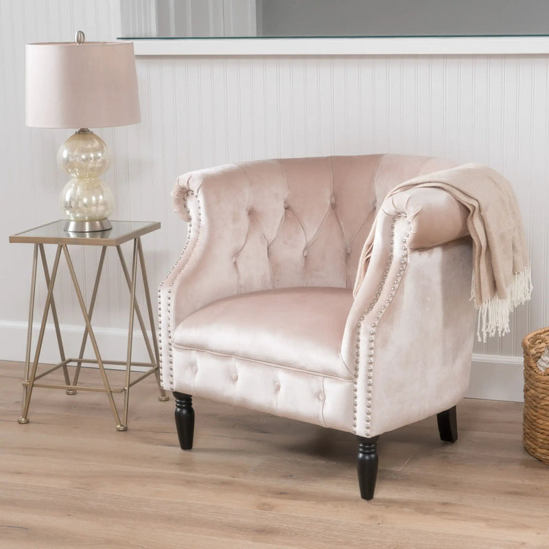 Celestialis Upholstered Club Chair with Tub Design and Rolled Recessed Armrests by HouseOfZazla