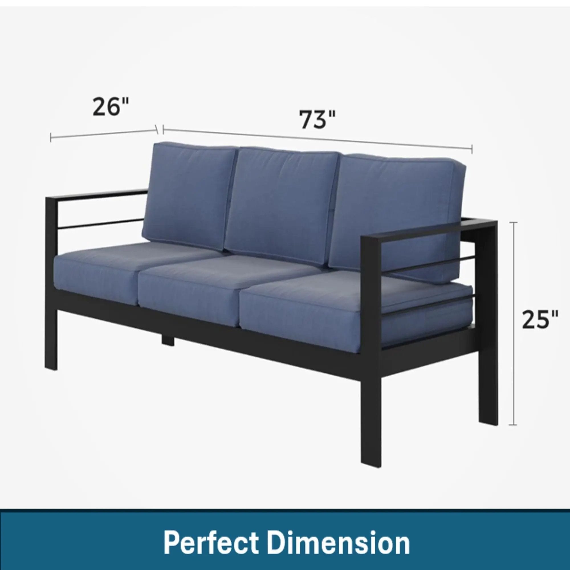 All-Weather Patio Sofa With Cushions, 3 Seat Outdoor Couch by HouseOfZazla