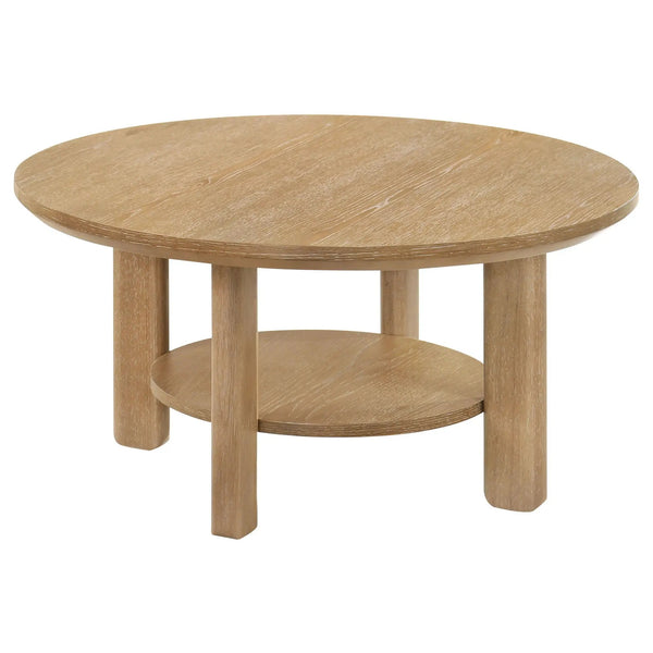 Ottowa 36-inch Round Wood Cocktail Coffee Table Light Oak