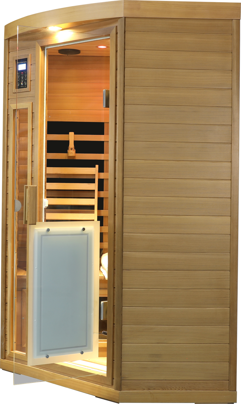 Low EMF Two person Far-infrared Red cedar Deluxe indoor pentagonal sauna room by HouseOfZazla