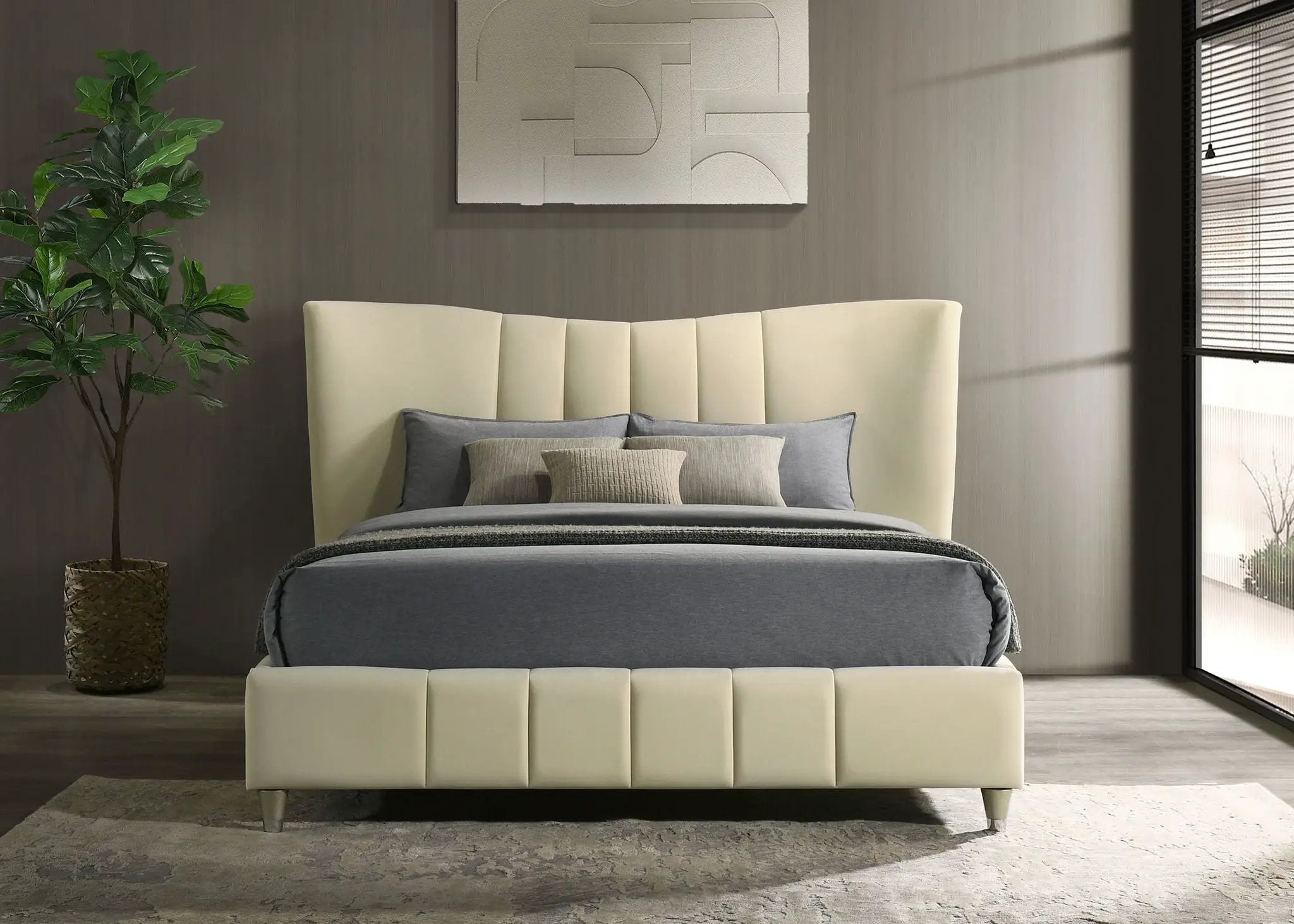 Evelyn Upholstered Queen Panel Platform Bed Ivory by Unique Piece Furniture
