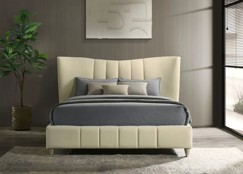 Evelyn Upholstered Queen Panel Platform Bed Ivory by Unique Piece Furniture