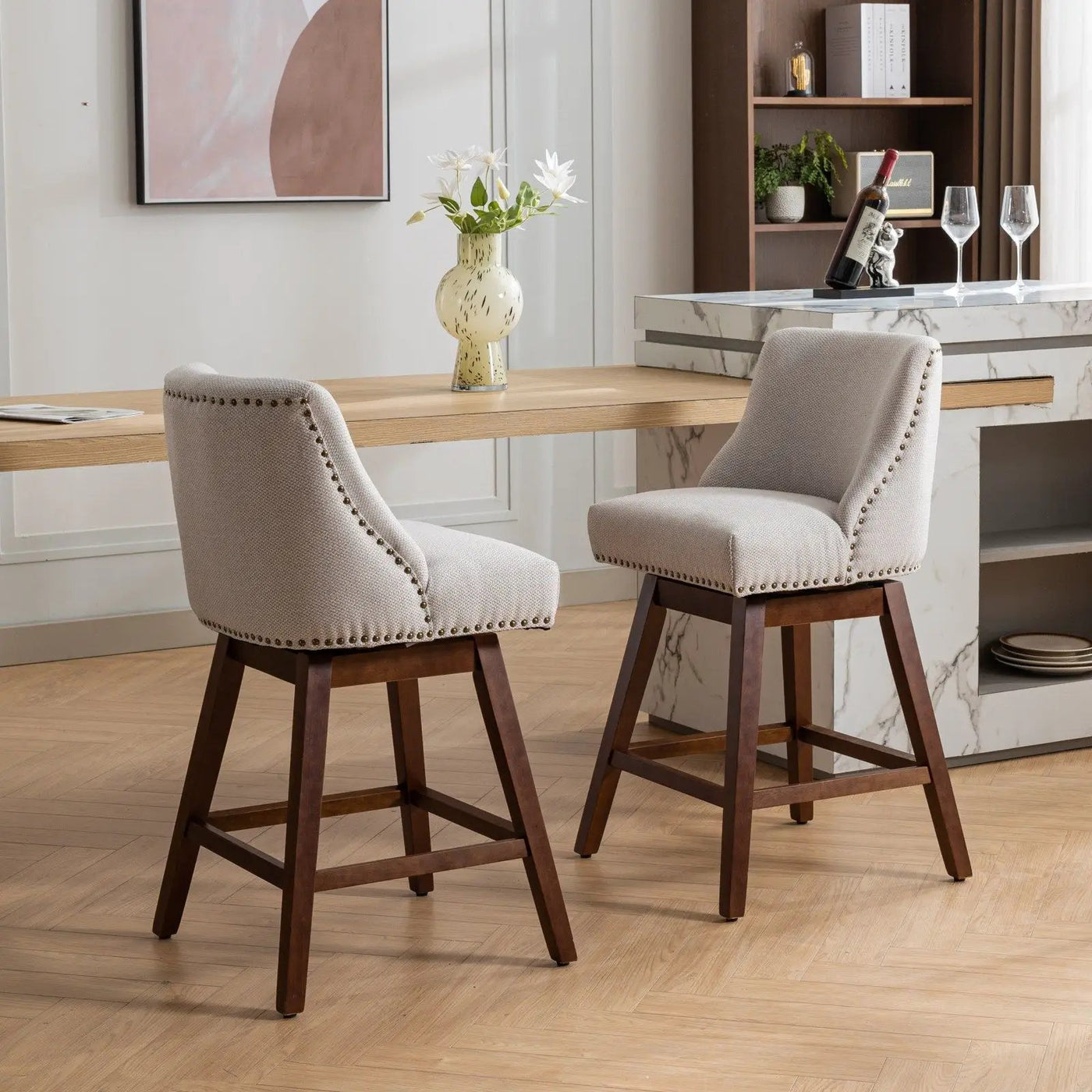 Counter Height Swivel Barstools, 26'' H Seat Height Upholstered Bar Stools (Set of 2), Fabric by HouseOfZazla