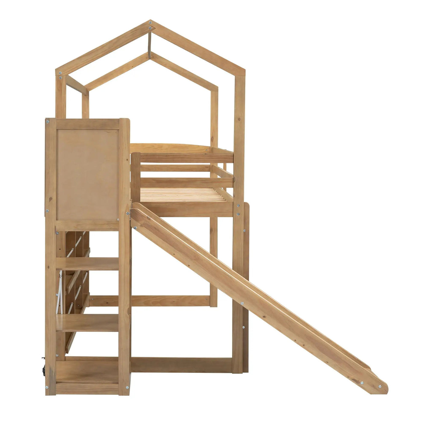 House Loft Bed With Slide, Storage Shelves And Light, Climbing Ramp by HouseOfZazla