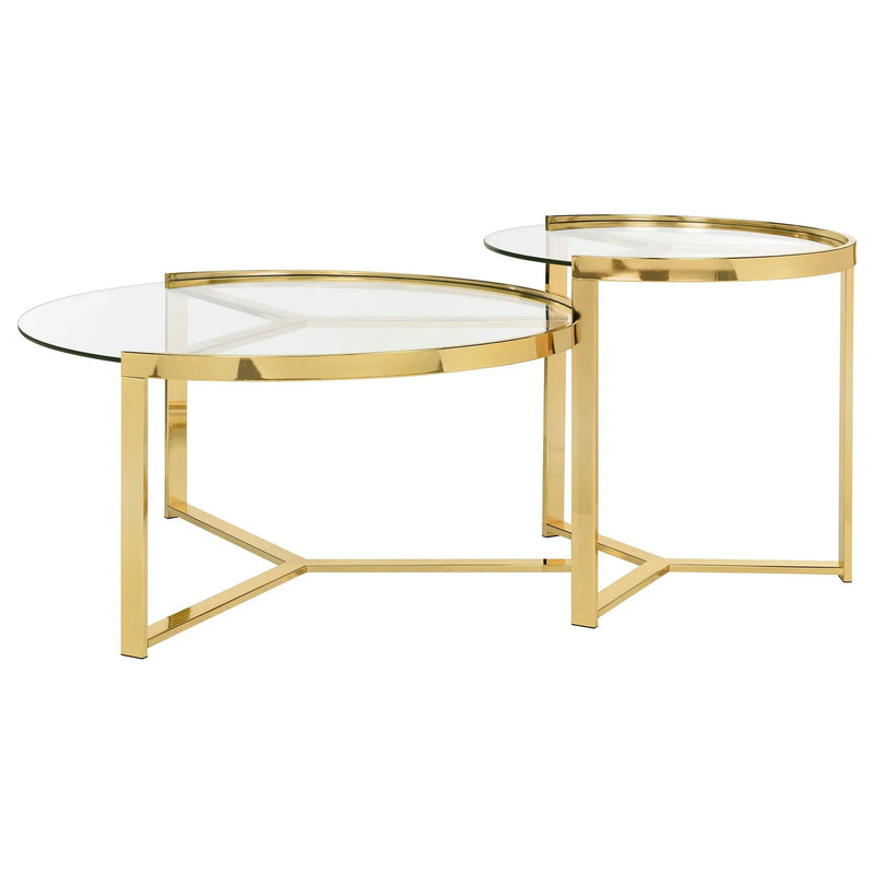 Delia 2-Piece Round Glass Top Nesting Coffee Table Gold by Unique Piece Furniture