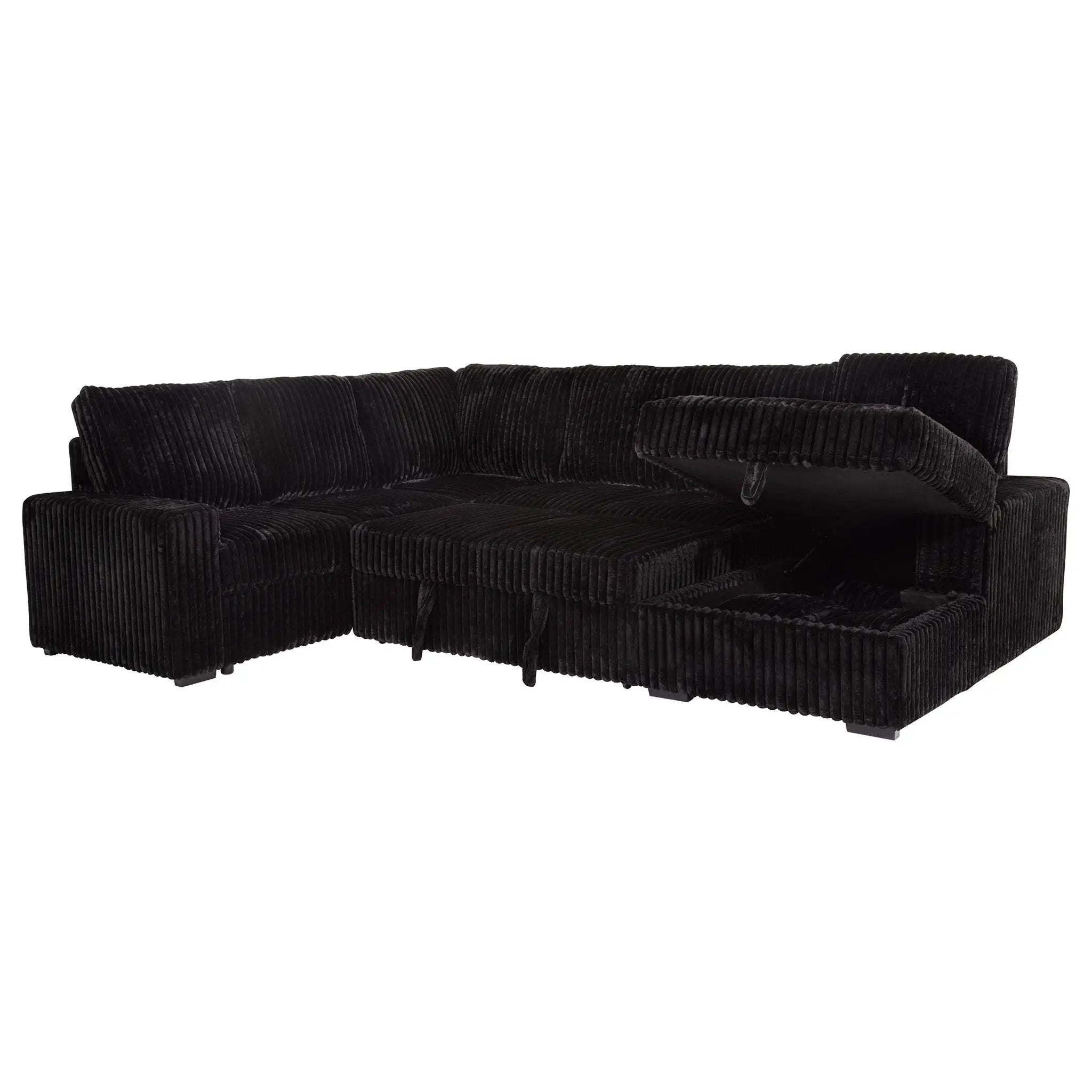 Devonshire Sleeper Sectional Sofa Storage Chaise Black by Unique Piece Furniture