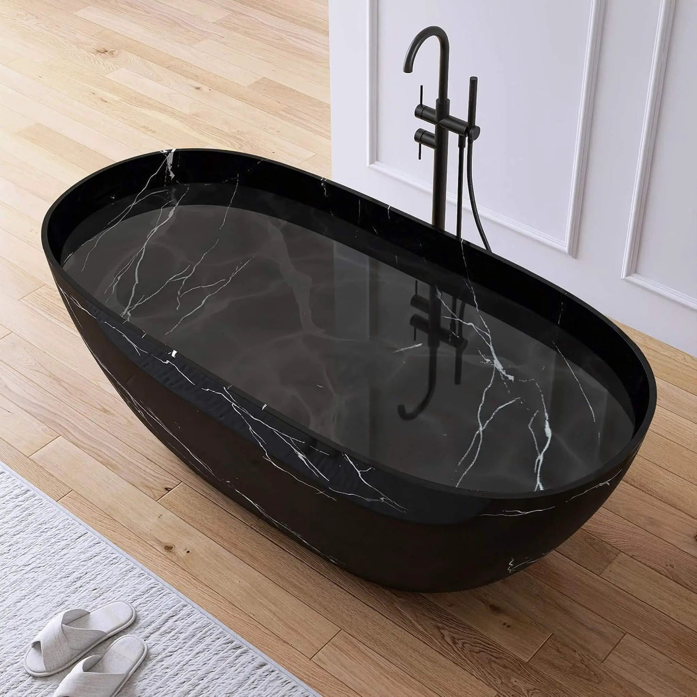 [63X29.5-Inch] Freestanding Modern Marble-Design Solid Surface Soaking Tub With Overflow (SAK11528) by SAKSBY WHOLESALE