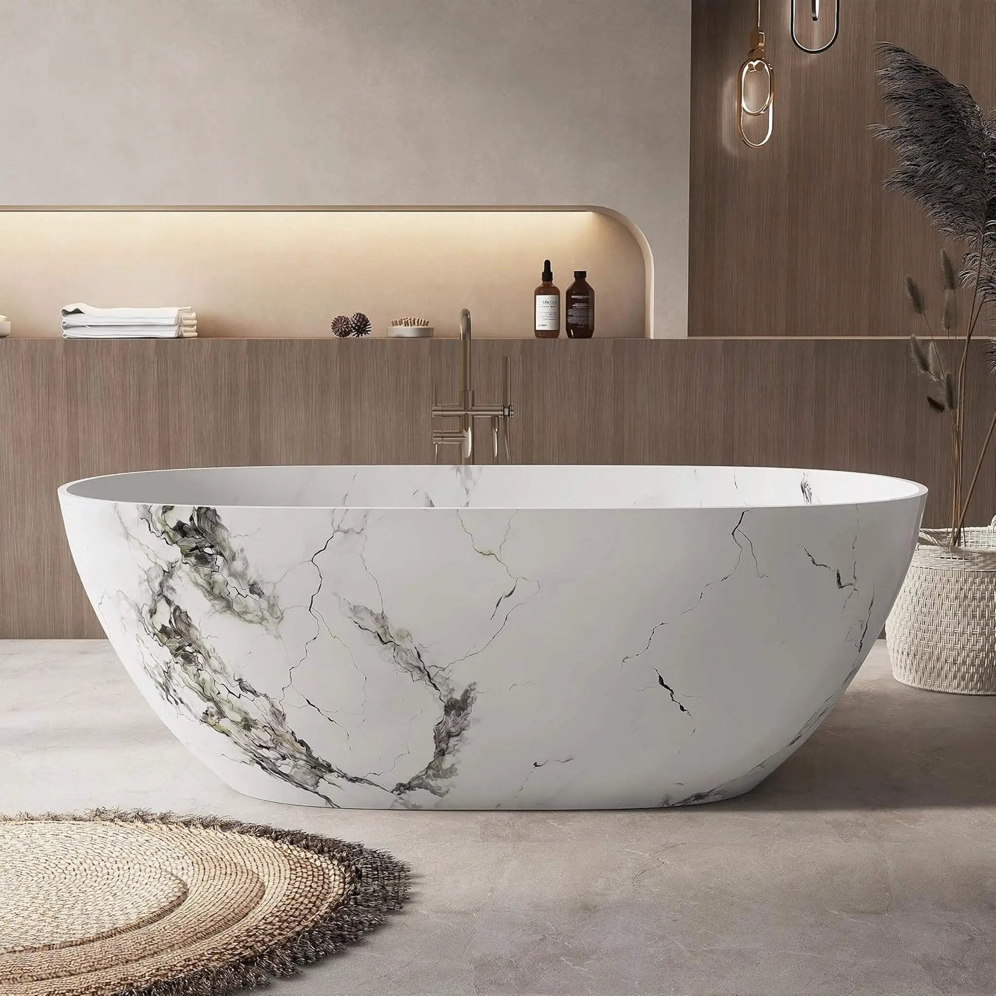 [63X29.5-Inch] Freestanding Modern Marble-Design Solid Surface Soaking Tub With Overflow (SAK11528) by SAKSBY WHOLESALE