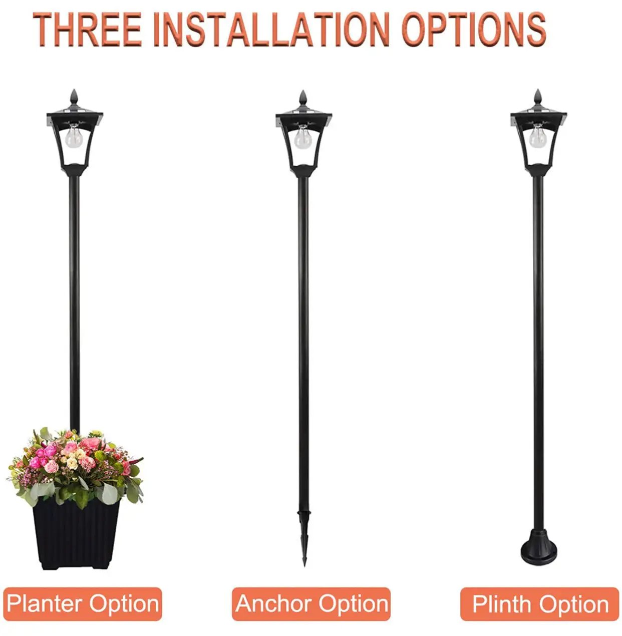 64 Inch Solar Lamp Post Lights Outdoor with Planter, 70 Lumen Solar Powered with 4 Adjustable Height- Black by Outdoor Solar Outlet