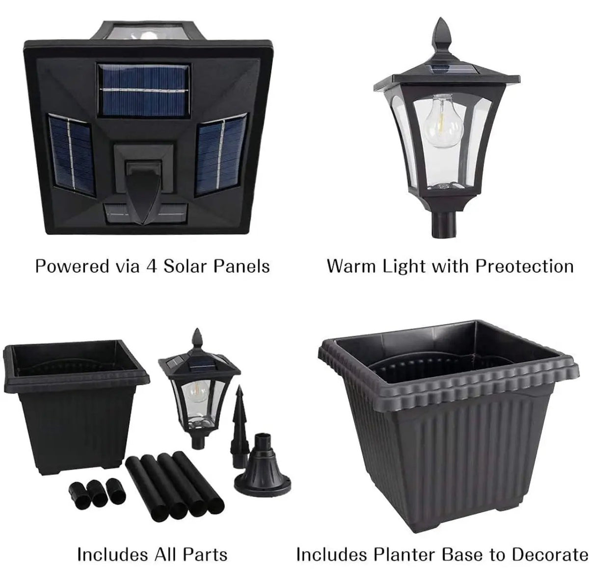 64 Inch Solar Lamp Post Lights Outdoor with Planter, 70 Lumen Solar Powered with 4 Adjustable Height- Black by Outdoor Solar Outlet