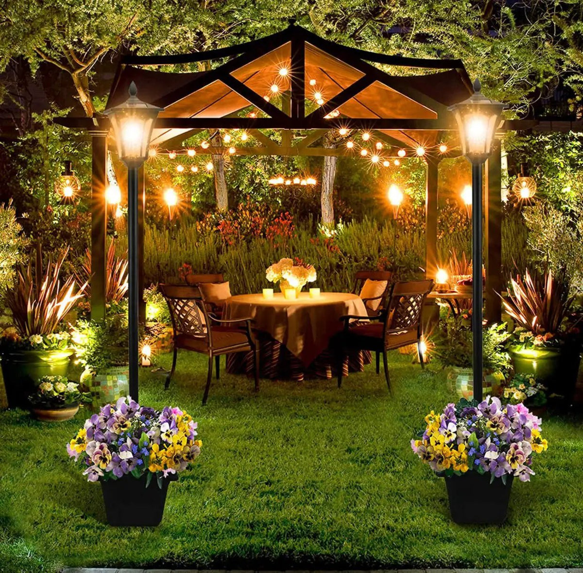 64 Inch Solar Lamp Post Lights Outdoor with Planter, 70 Lumen Solar Powered with 4 Adjustable Height- Black by Outdoor Solar Outlet