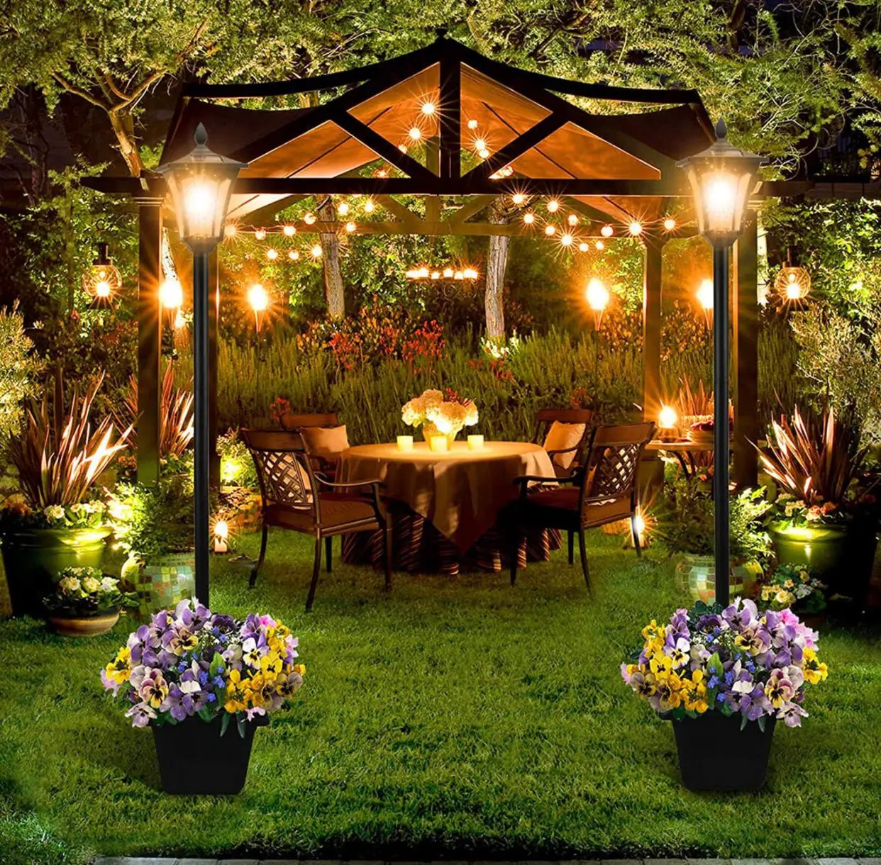 64 Inch Solar Lamp Post Lights Outdoor with Planter, 70 Lumen Solar Powered with 4 Adjustable Height- Black by Outdoor Solar Outlet