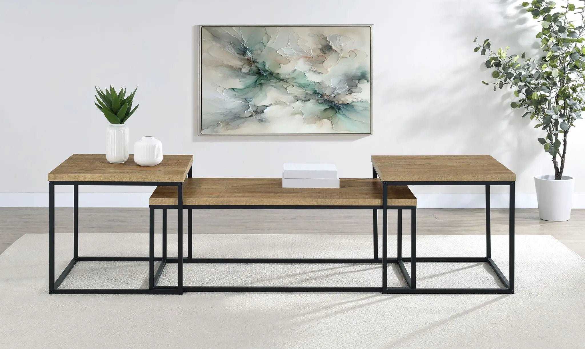 Straden 3-piece Engineered Wood Coffee Table Set Mango and Black by Unique Piece Furniture