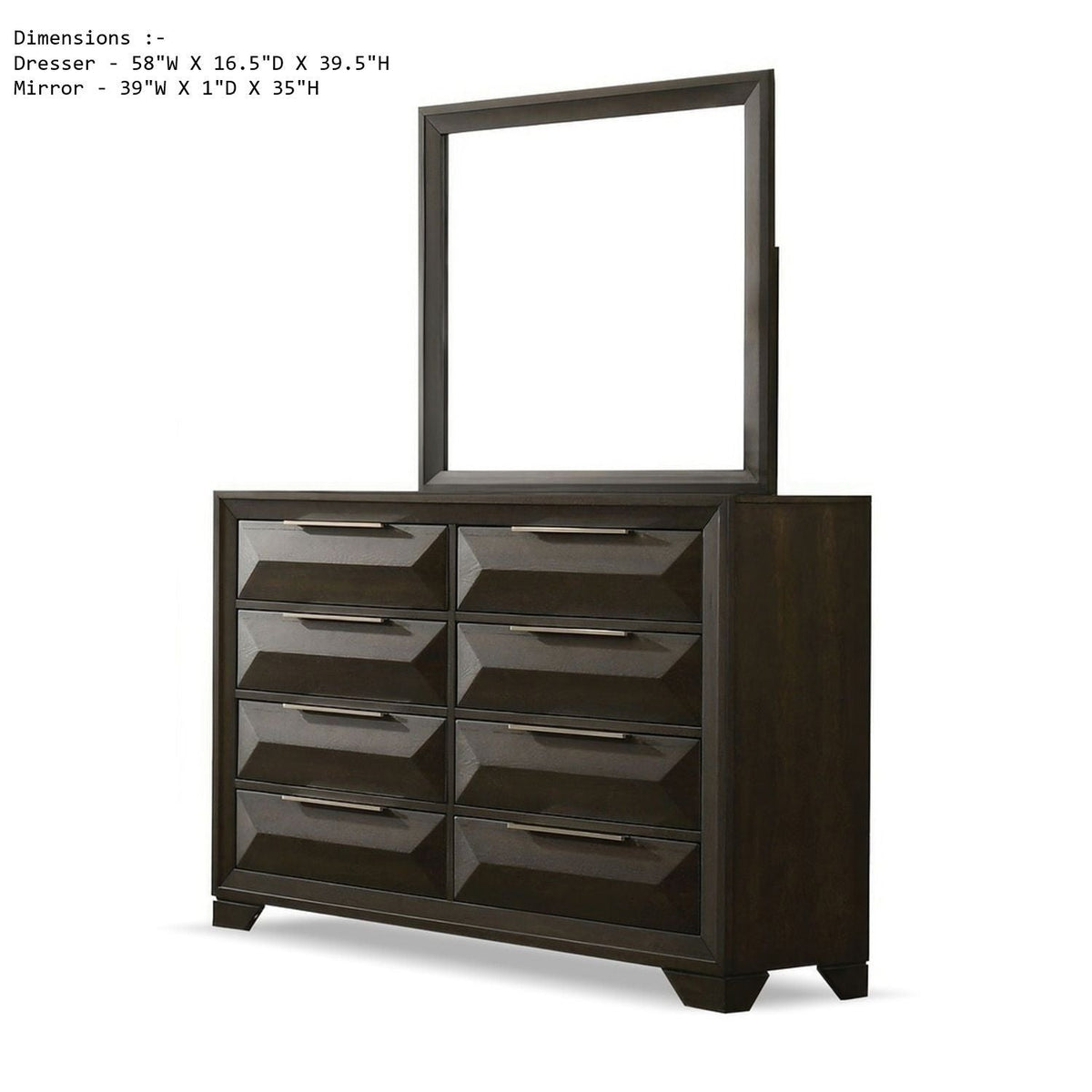 Espresso Dresser & Mirror with 8 Drawers and Beveled Bracket Feet, photo 2 of 7