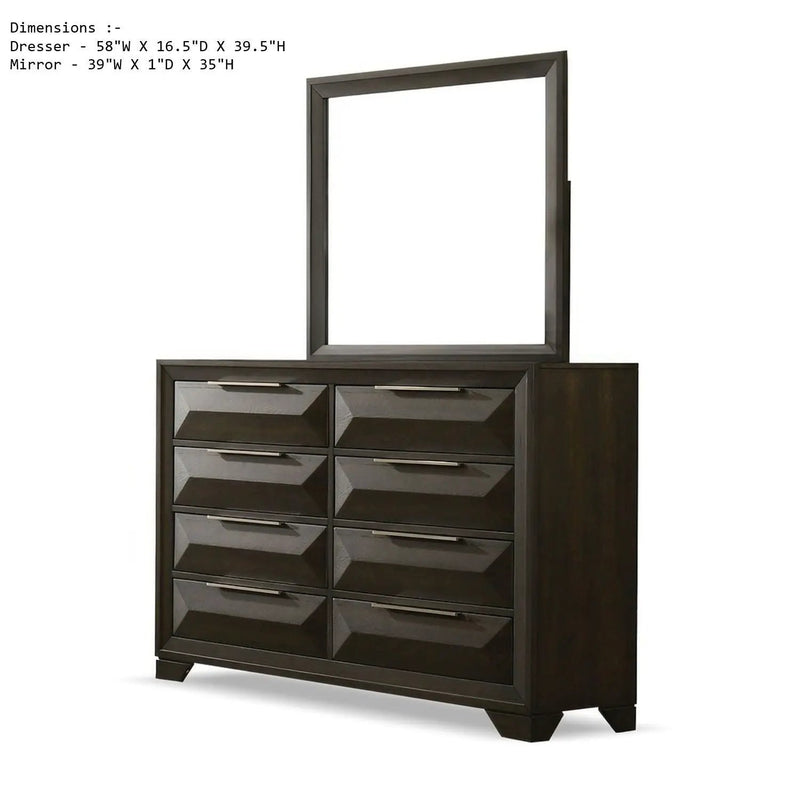 Dresser With Mirror Beveled Bracket Feet Handles 8 Drawers - Espresso by HouseOfZazla