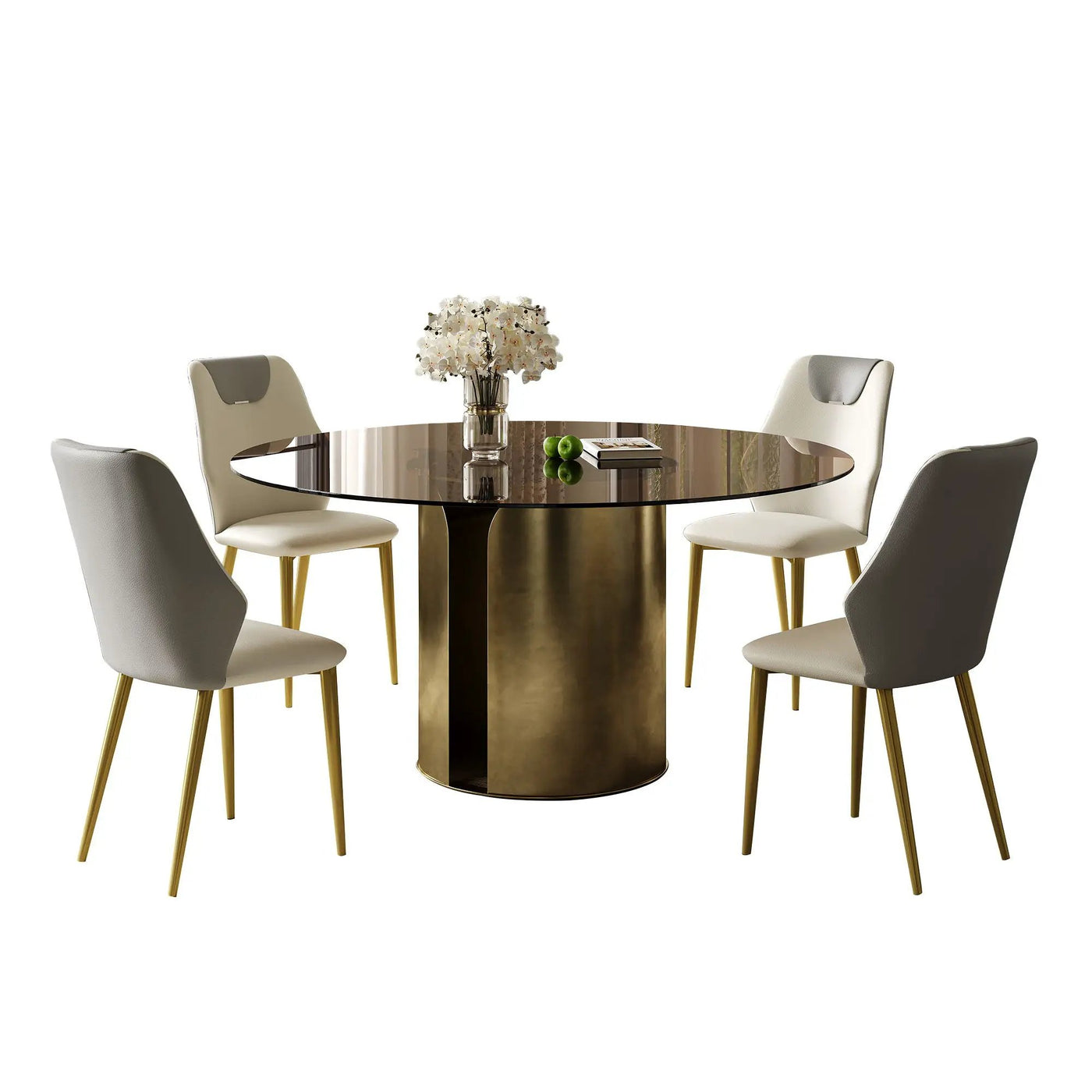 Modern Round Dining Table Set With Glass Top And Steel Legs by HouseOfZazla