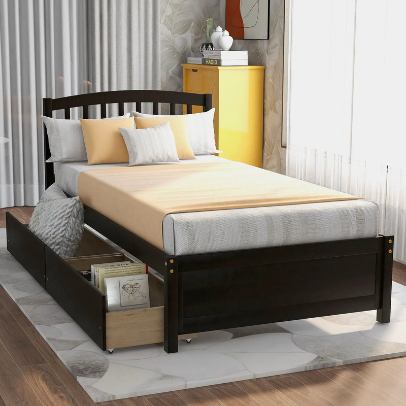 Platform Storage Bed Wood Bed Frame With Two Drawers And Headboard by HouseOfZazla