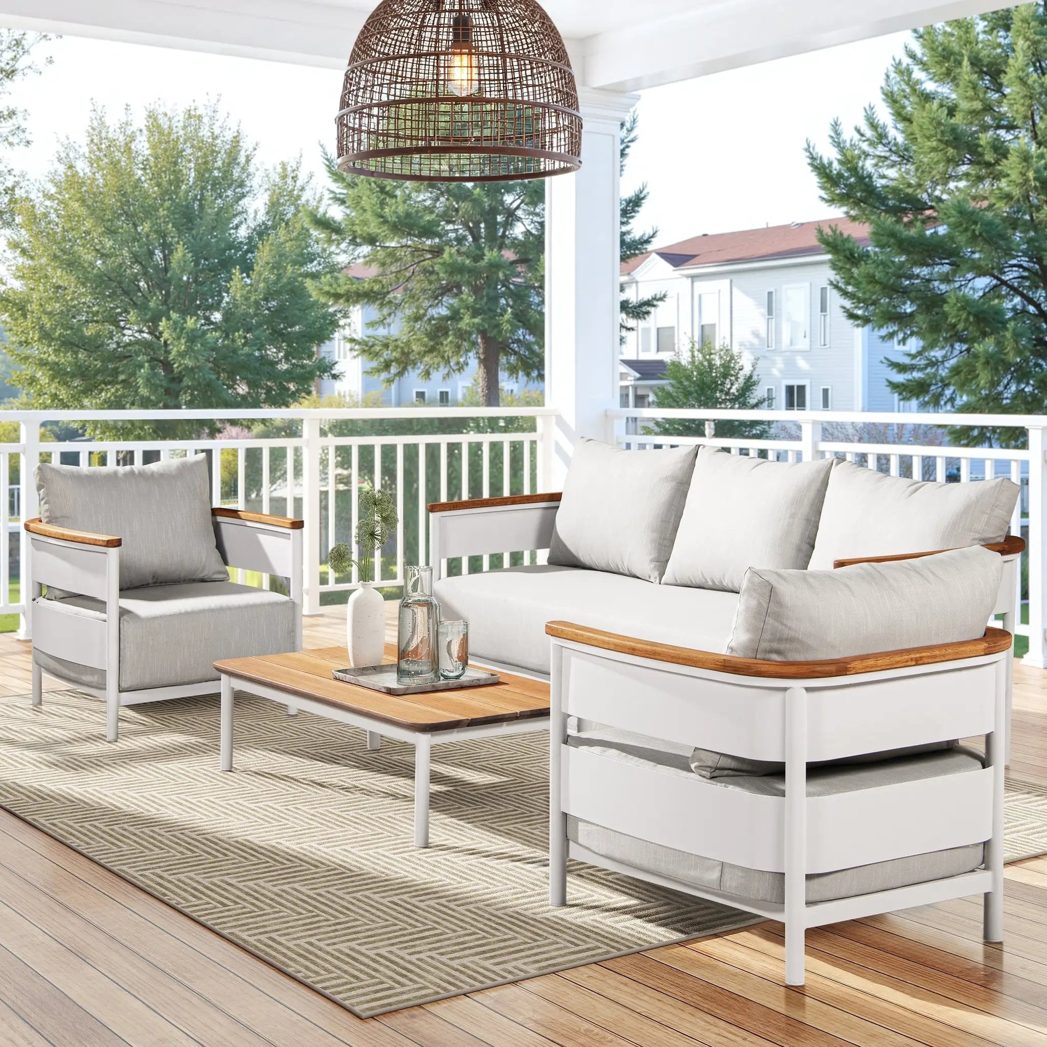 Rhodes 29" Upholstered Teak & Aluminum Patio Arm Chair Birch by HouseOfZazla